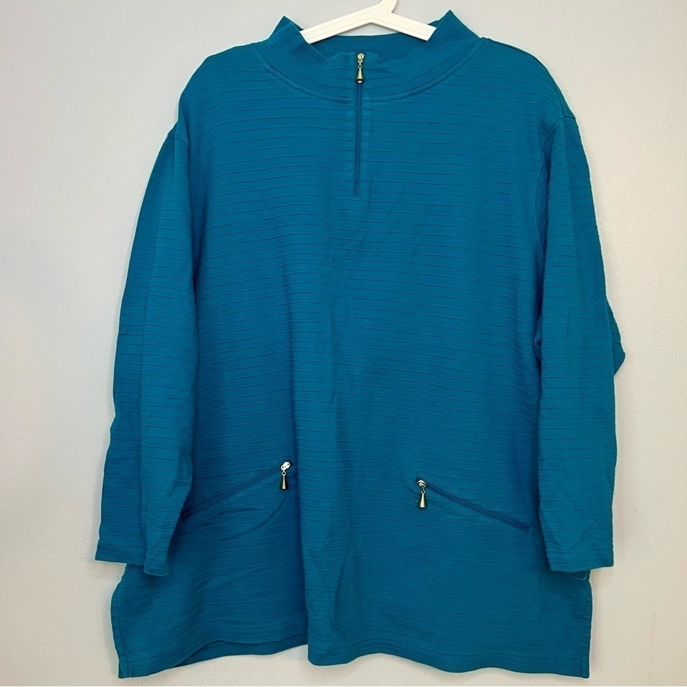 Bechamel Plus Size 2X Long Sleeve Pull Over Cotton Sweater High Neck Blue Zipper